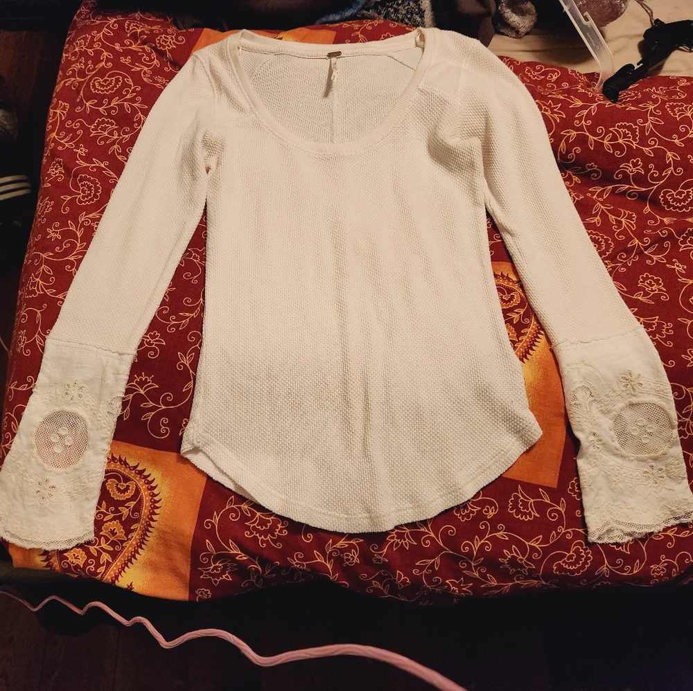 Womens Free People Waffle Thermal with Accent Cuffs Medium